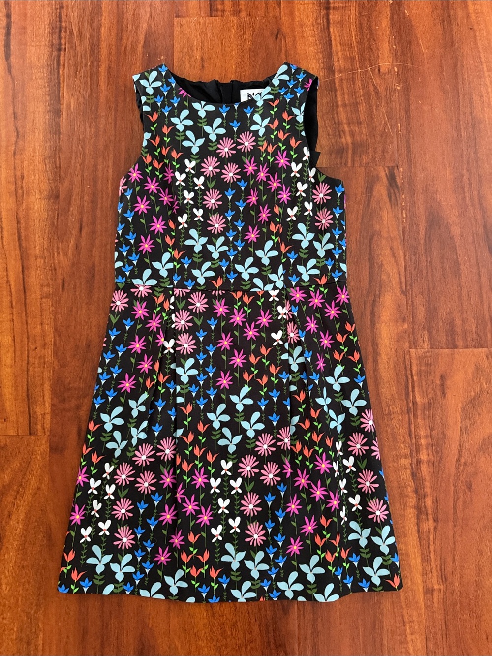 Milly Minis Black Sleeveless Floral Print Dress with Pink, Blue & Green Accents